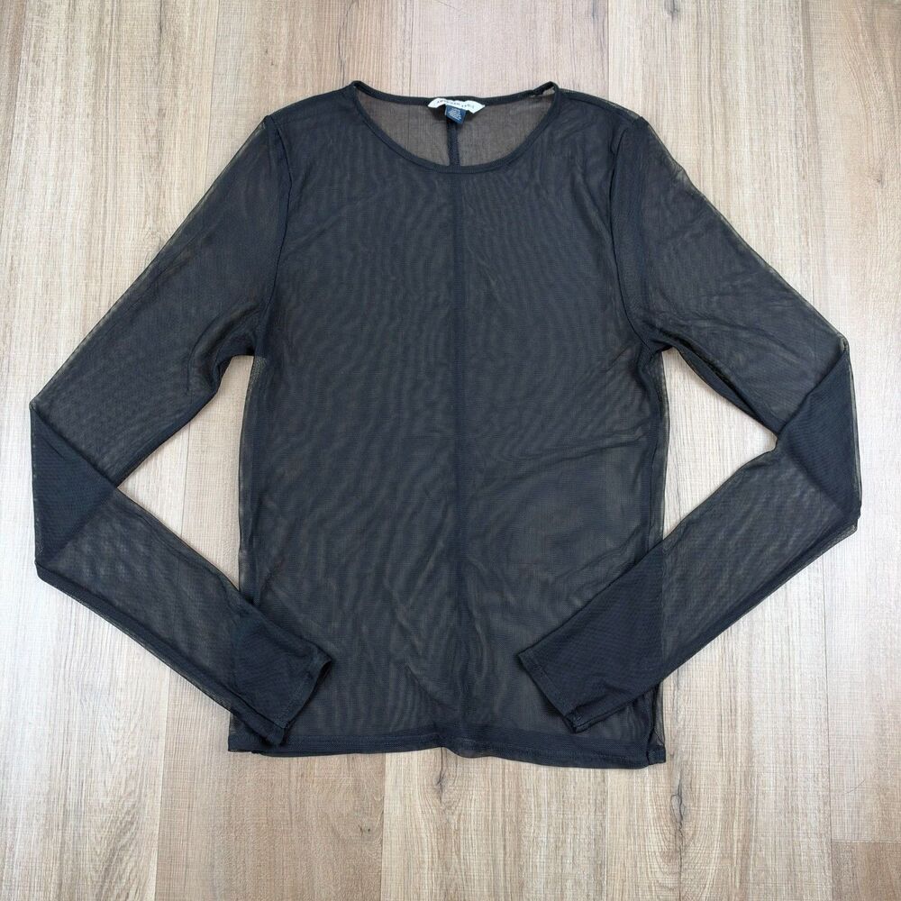 American Eagle Women's Large L Black Long Sleeve Crew Neck Mesh Net Sheer Shirt
